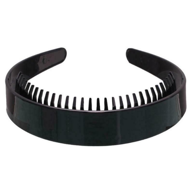 Women 2.5cm Wide Plain Headband with Teeth Comb Black Plastic DIY Hair Hoop