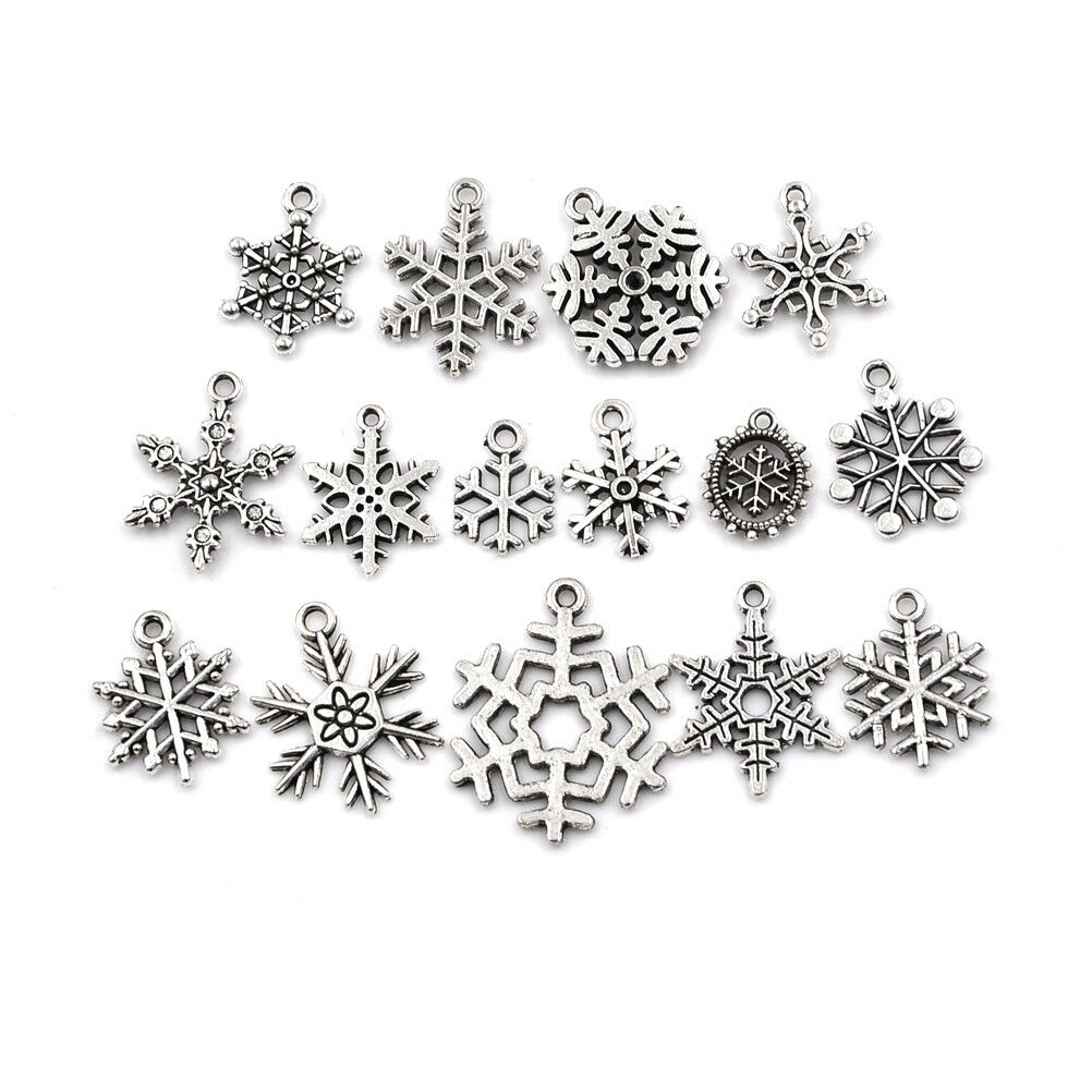 15pcs Tibetan Christmas Snowflake Charm Pendant Diy Necklace Bracelet Cra.l8