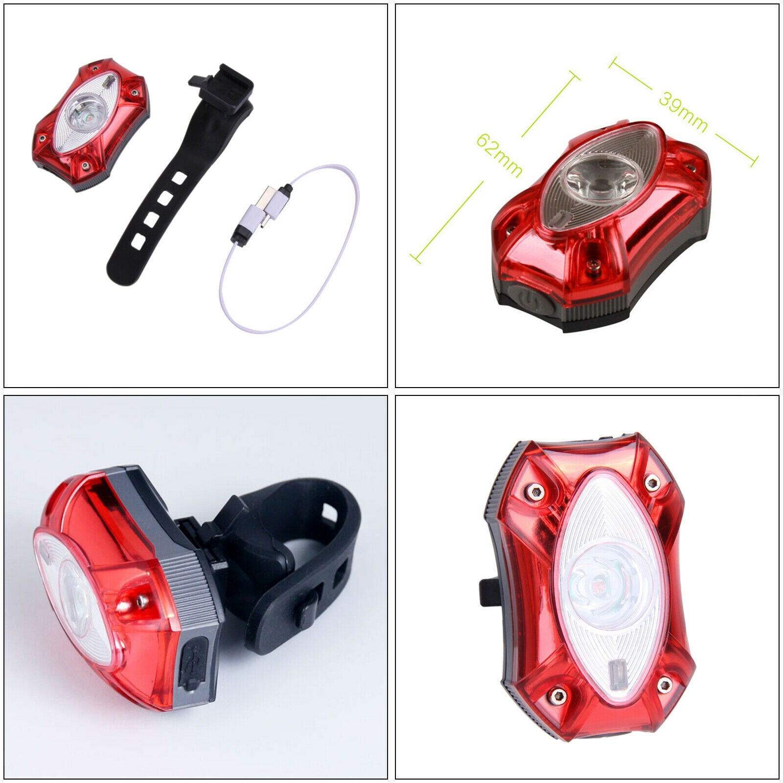 Bike Tail Light Bicycle Rechargeable Flashing Warning Taillight Flashlight