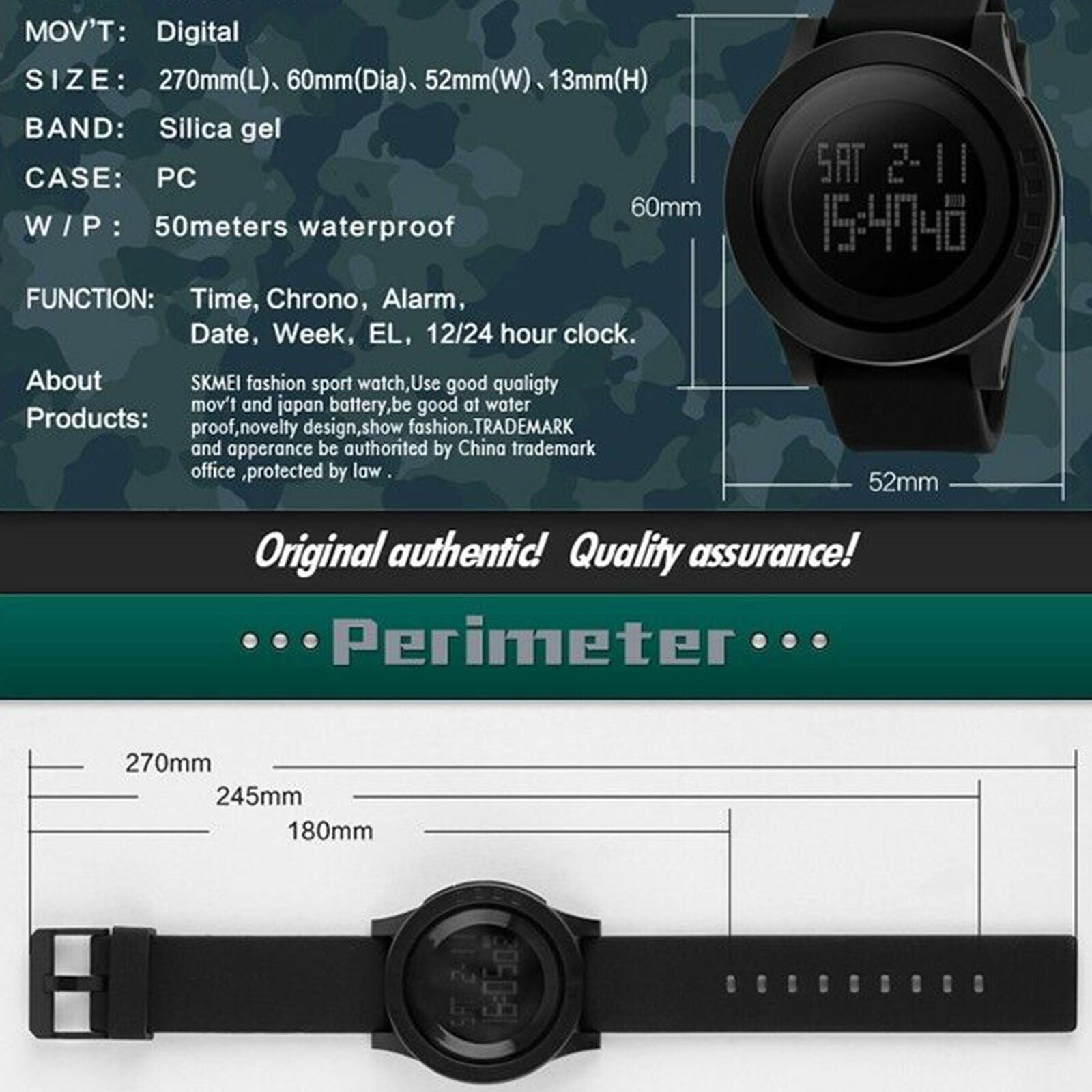 Men's Large LED Digital Date Alarm Big Face Waterproof LCD Military Sport Watch