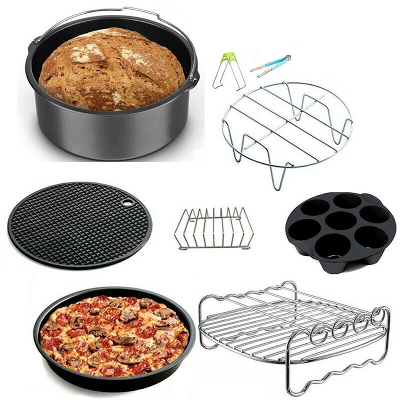 12 Pcs 7'' Air Fryer Accessories Set Pizza BBQ Pan Chips Roast Baking 5.3-5.BDA