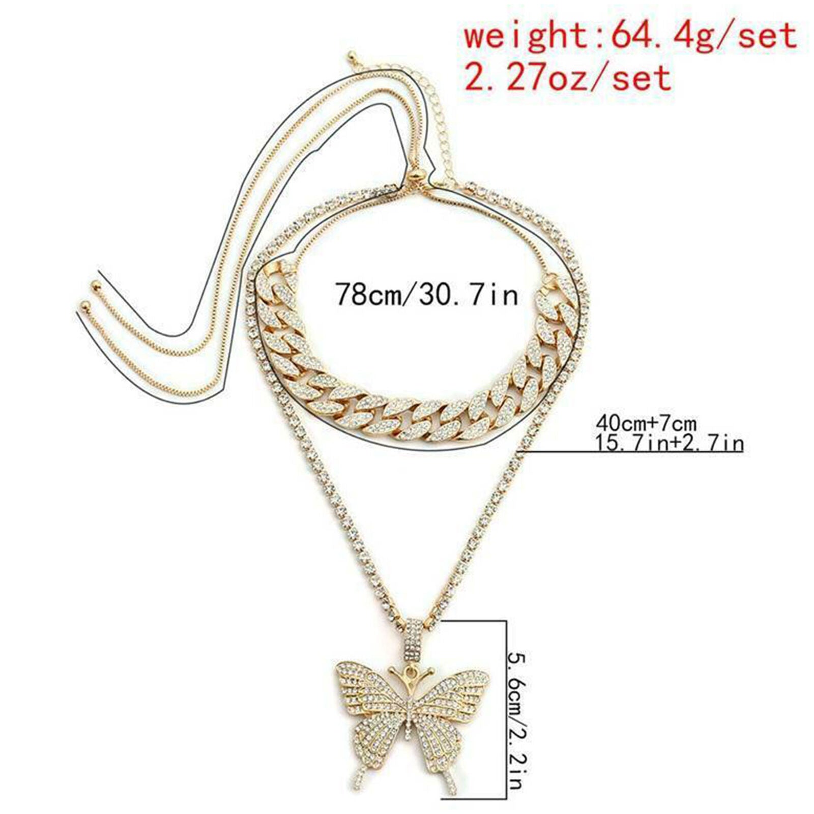 Butterfly Pendant Necklace Cuban Rope Tennis Chain HipHop Jewelry