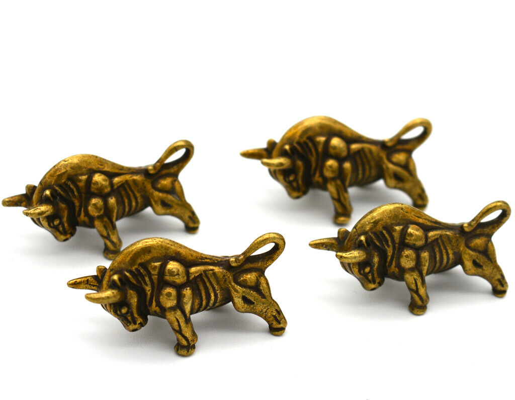 4pcs Chinese Pure brass Wall Street bull small statue