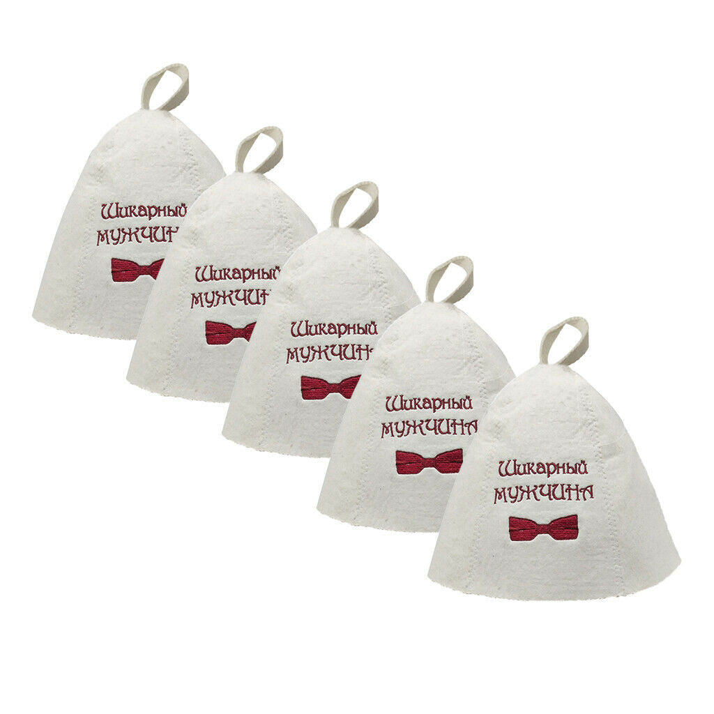 Pack of 5 Wool Sauna Hat White With Embroidery Patterns for Sauna Bath Room -