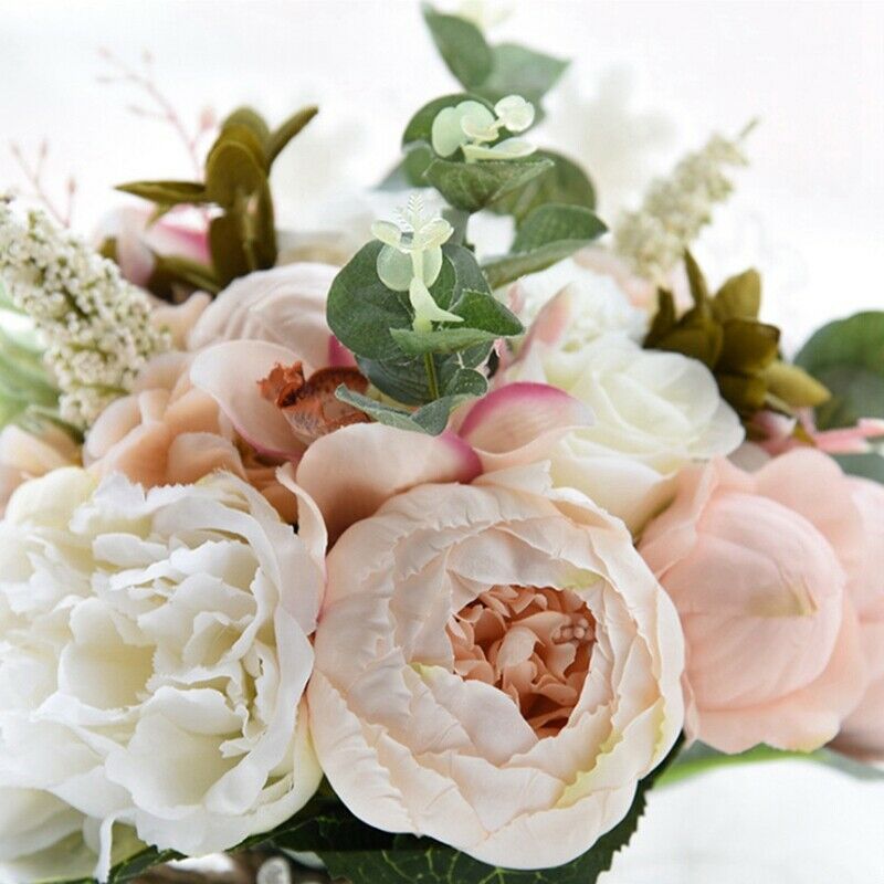 Artificial Peony Rose Flower Bouquet for Bride Bridesmaid Handmade Wedding BQ6N7