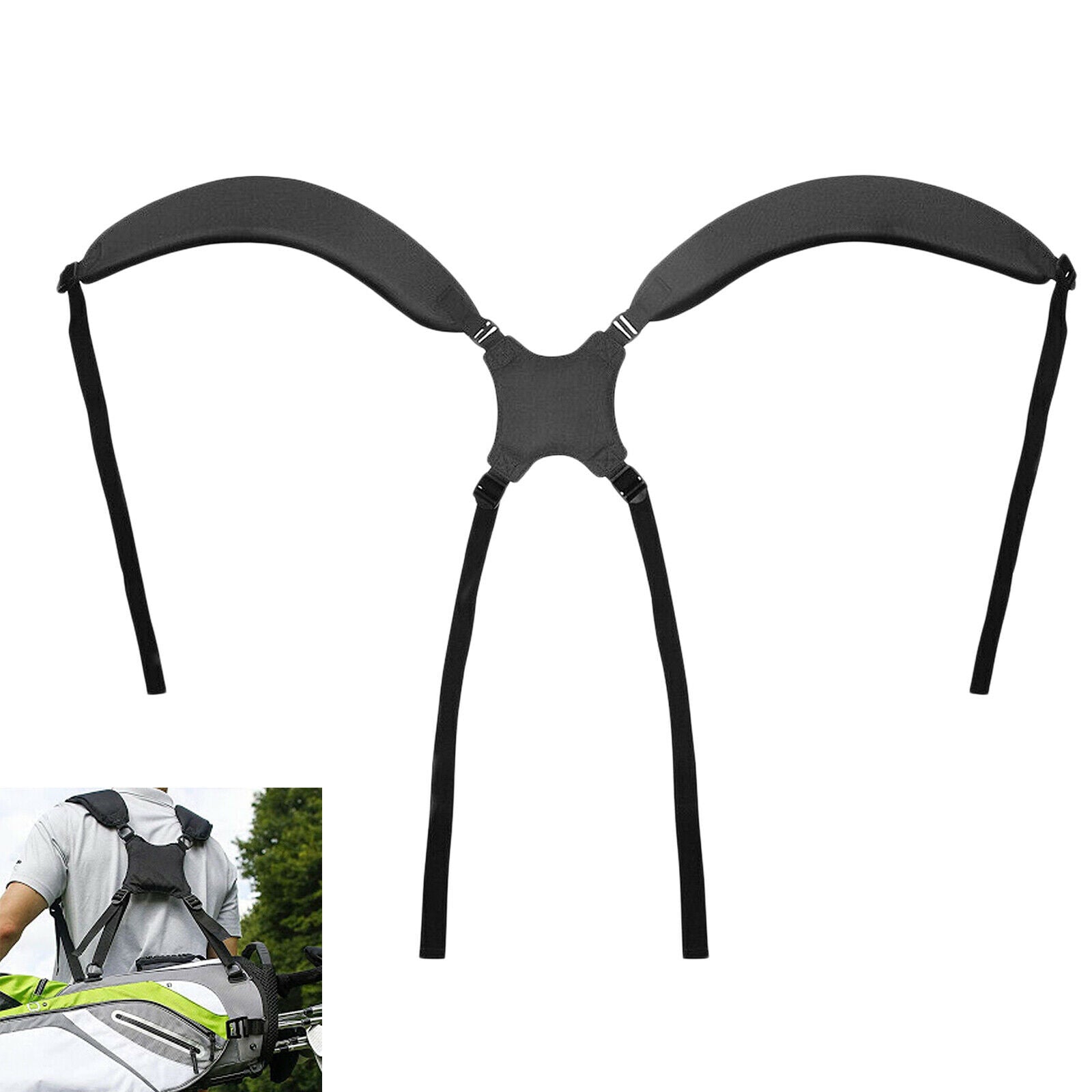Golf Bag Shoulder Strap Padded Replacement Belt Black Adjustable Length