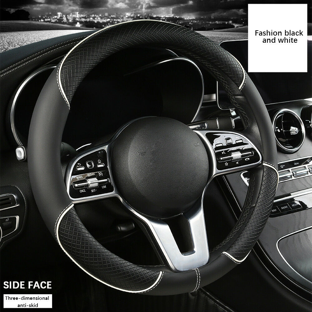 Microfiber Leather Steering Wheel Protector Cover Car SUV Anti-Slip Fit 14.5-15"