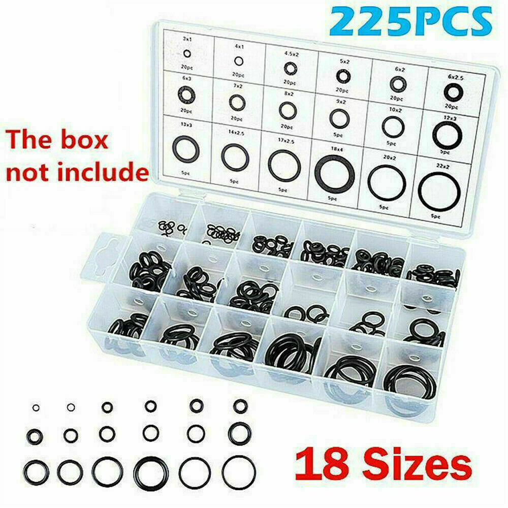225Pcs Universal Rubber O-Ring Metric Assortment Set Gasket Seal 3-22MM Kit US