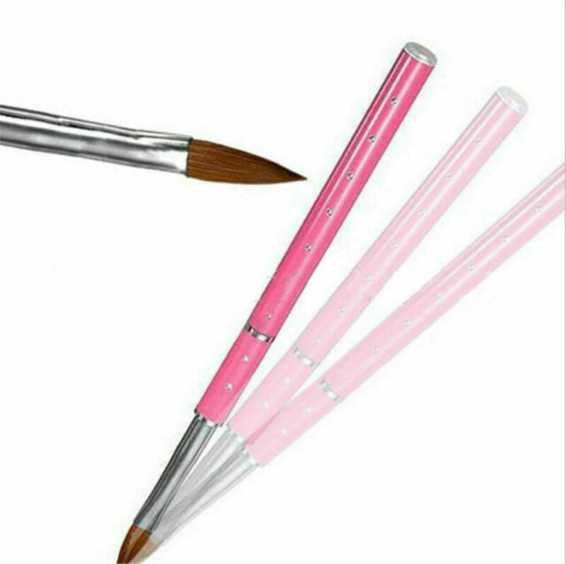 2pcs Tool For Nail Art Acrylic Brush Metal Handle With Diamond Kolinsky Hair 8#