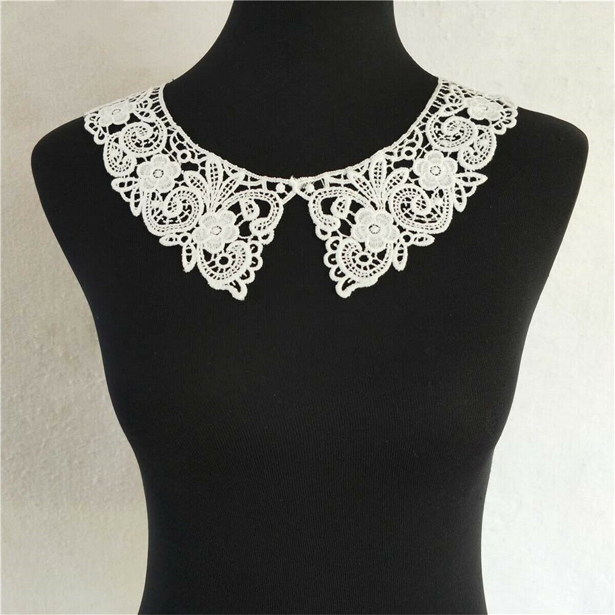 White Collar Trims Flower Embroidery Neckline Sewing Applique Patch Fabric Craft