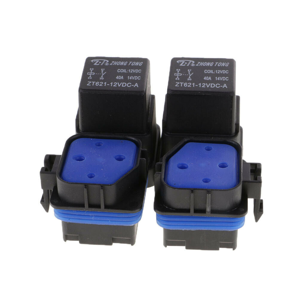 2 Sets Of 12v 40a 4-pin Relay Connector And Relay Holder