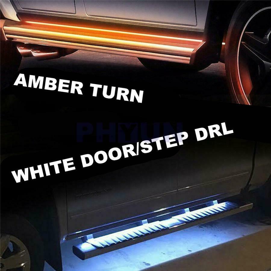 2pcs 60" Car Running Board Side Step LED Light White/Amber Turn Signal DRL Strip