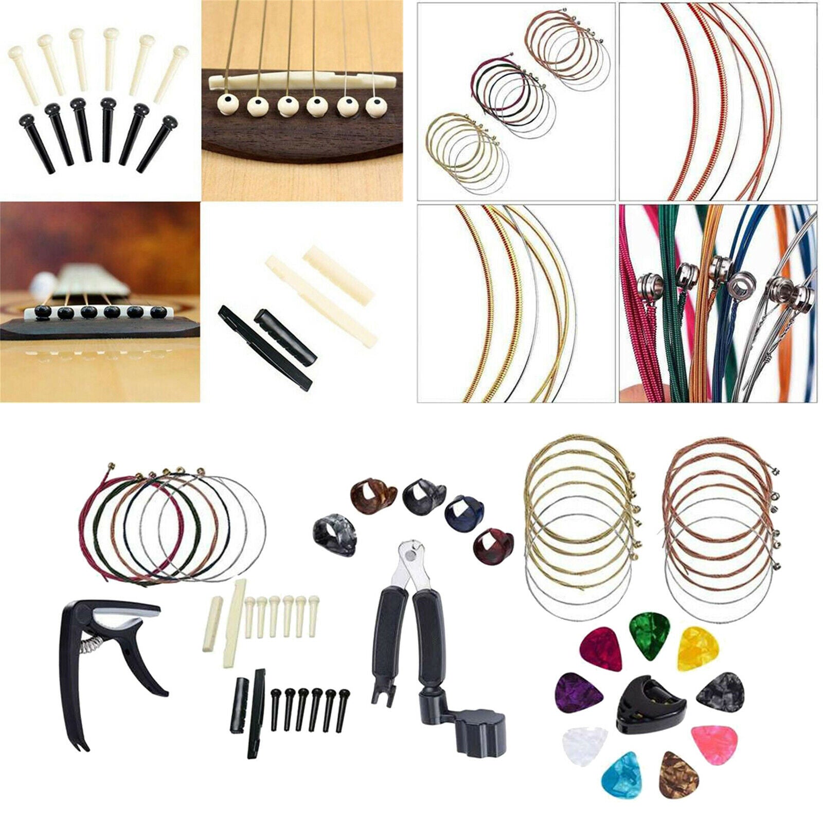 51Pcs Guitar Accessories Tuner, 3-in-1 Restring Tool Bridge Pins Maintenance Kit