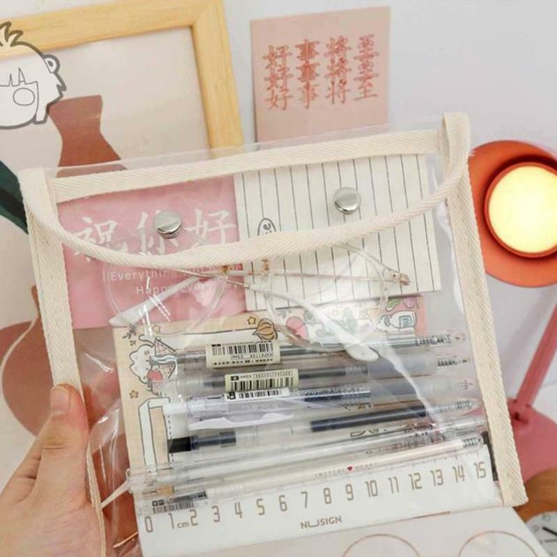 Premium Transparent Pencil Bag Portable Makeups Organizer Pouch Button Closure