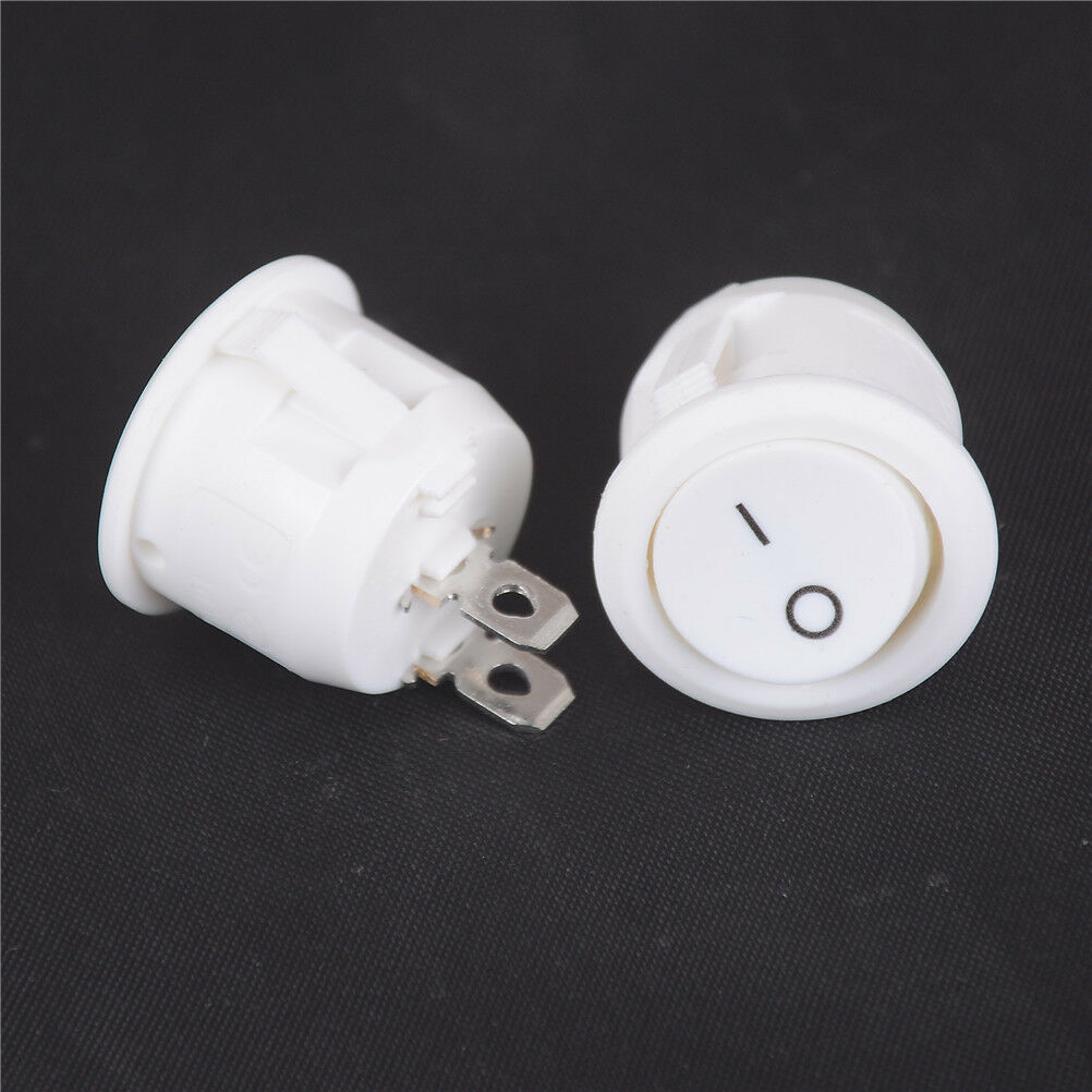 5x Mini Round White 2 Pin Terminal SPST ON-OFF Rocker Switch Snap-in 20mm 12V WF