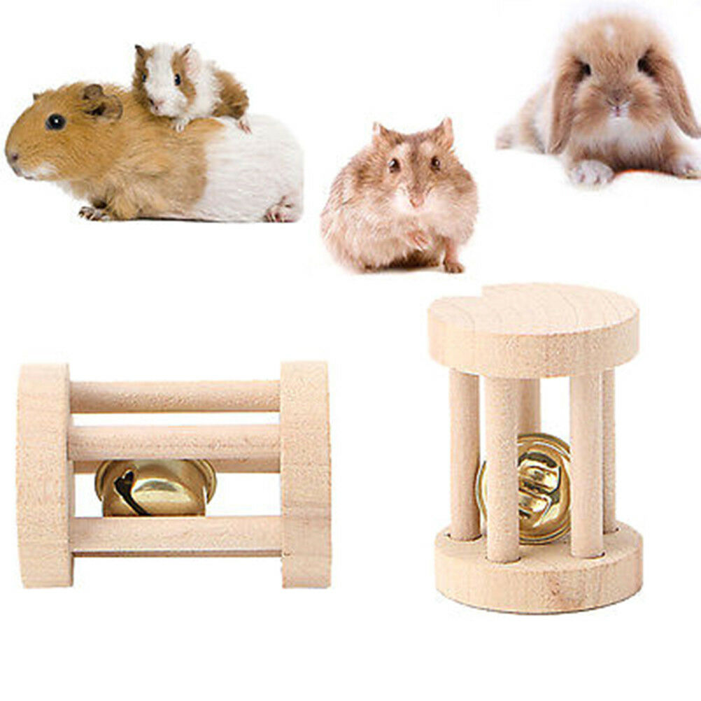 1PC Natural Wood Chew Toys Bell Roller Dumbells For Pet Rabbits Hamsters R.l8