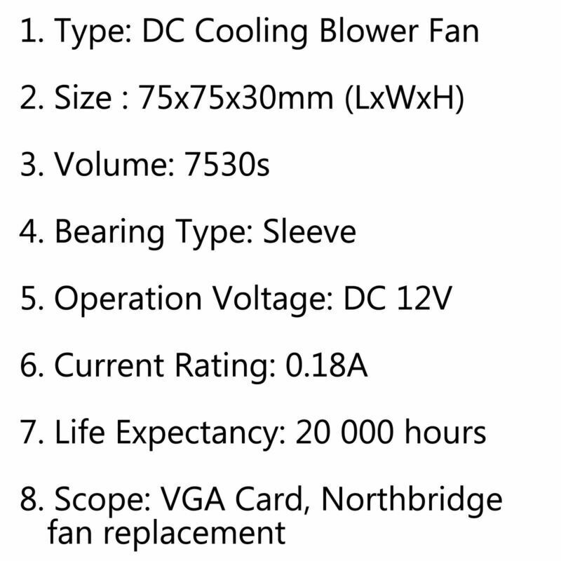 10xBrushless DC Cooling Blower Fan 7530S/12V 2 Wire 75x75x30mm Sleeve Bearing B5