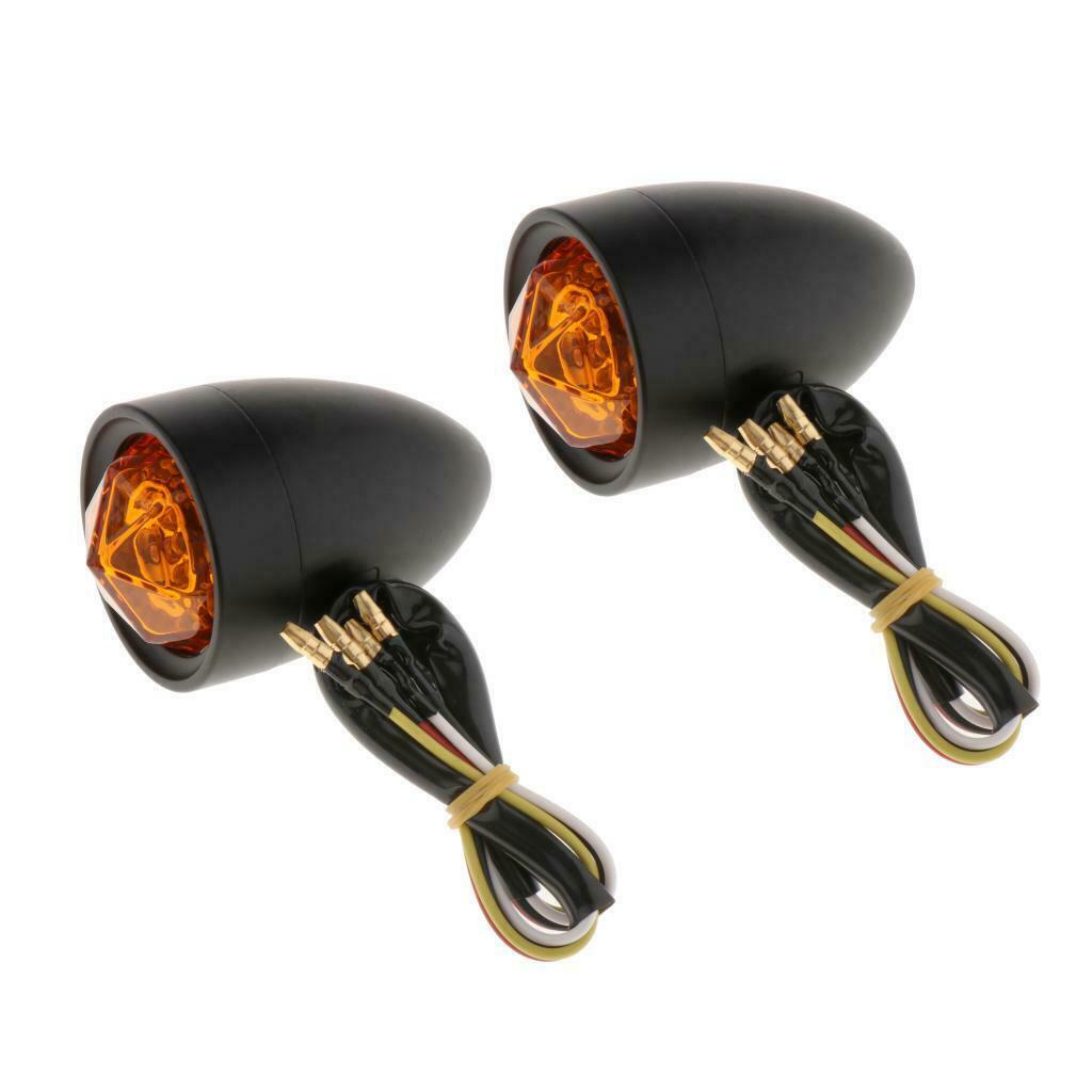 Set of 2 Motorcycle Scooter Amber Turn Signals Indicator Lights Lamp Black