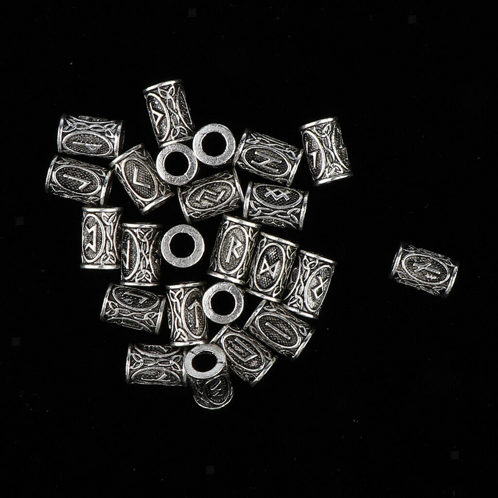24 lot Retro Viking Tunes Embossed Tube Beads Dreadlocks Hair Braid Rings
