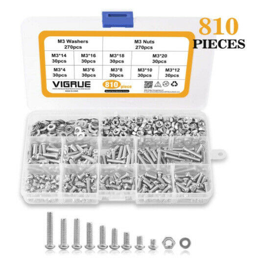 810Pcs M3 Stainless Steel Screw Bolt Nut Lock Flat Washer Screw Combination Kit