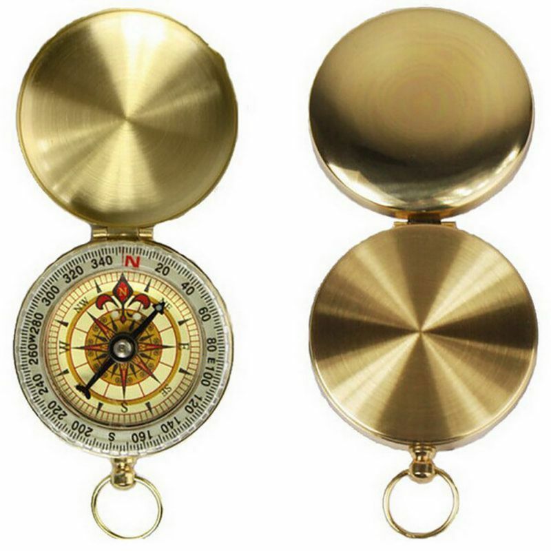 Luminous Camping Hiking Pocket Brass Golden Compass Portable Compass