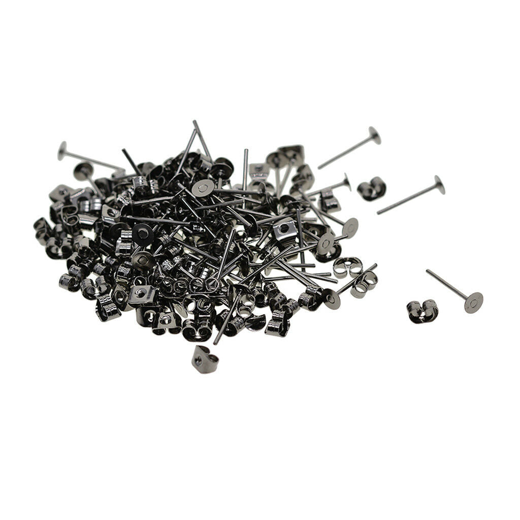 400 Pack 4mm Blank Flat Pad Base Earring Posts with Back DIY Making Findings