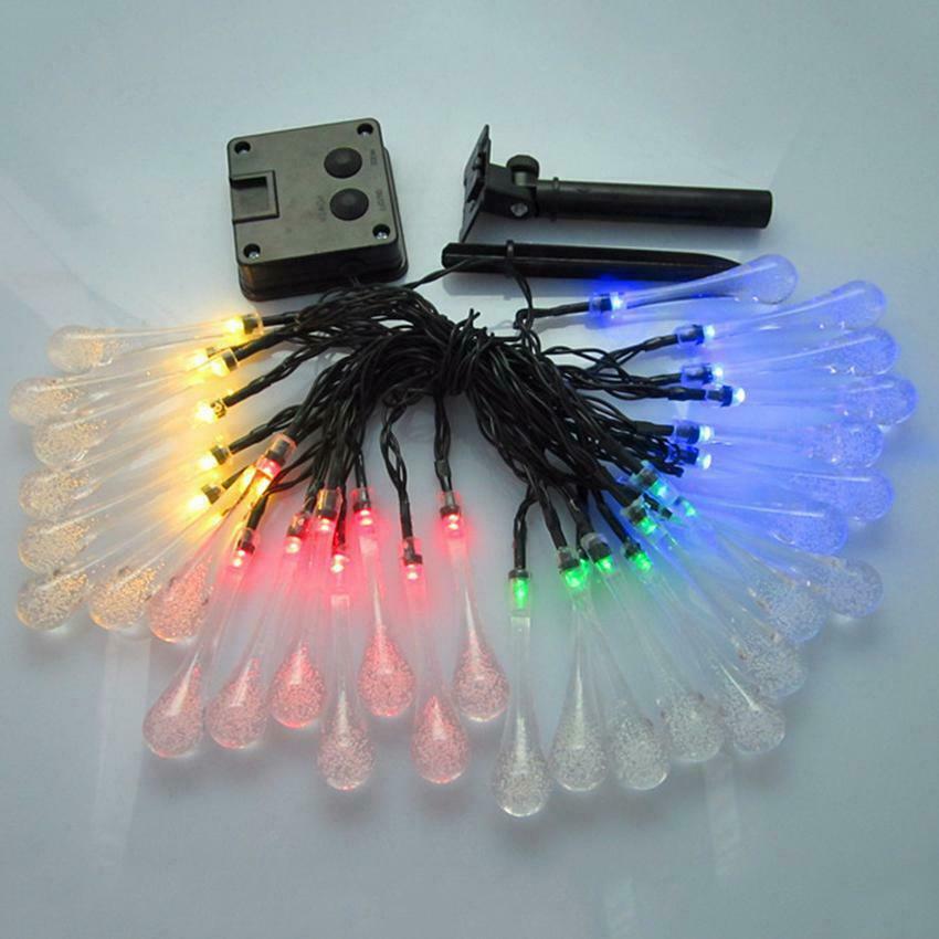 20 LED Raindrop Teardrop Bulb Solar Power String Fairy Lights for Outdoor Garden
