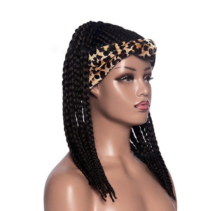 Fashion Women Box Braids Wigs with Headband Leopard Knotted Synthetic Hair Wigs
