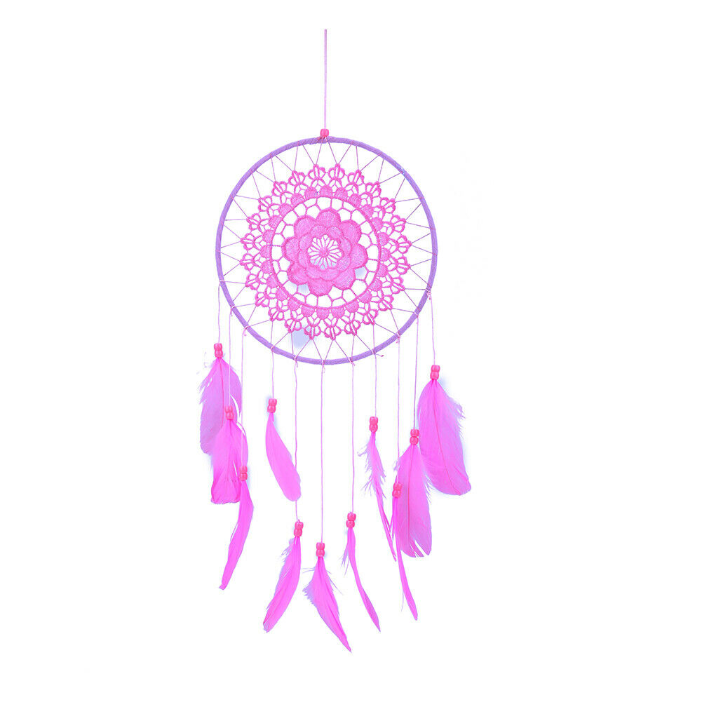 Pink Handmade Lace Dream Catcher Feather Bead Hanging Decoration Ornament @