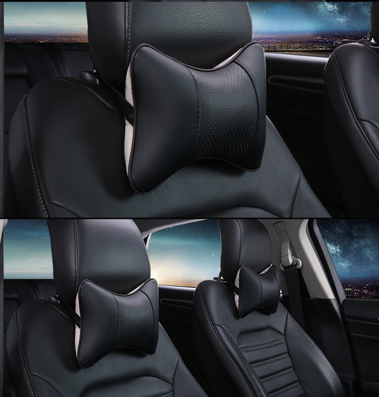 2x Universal PU Leather Car Seat Headrest Head Neck Support Pillow Soft Cushion