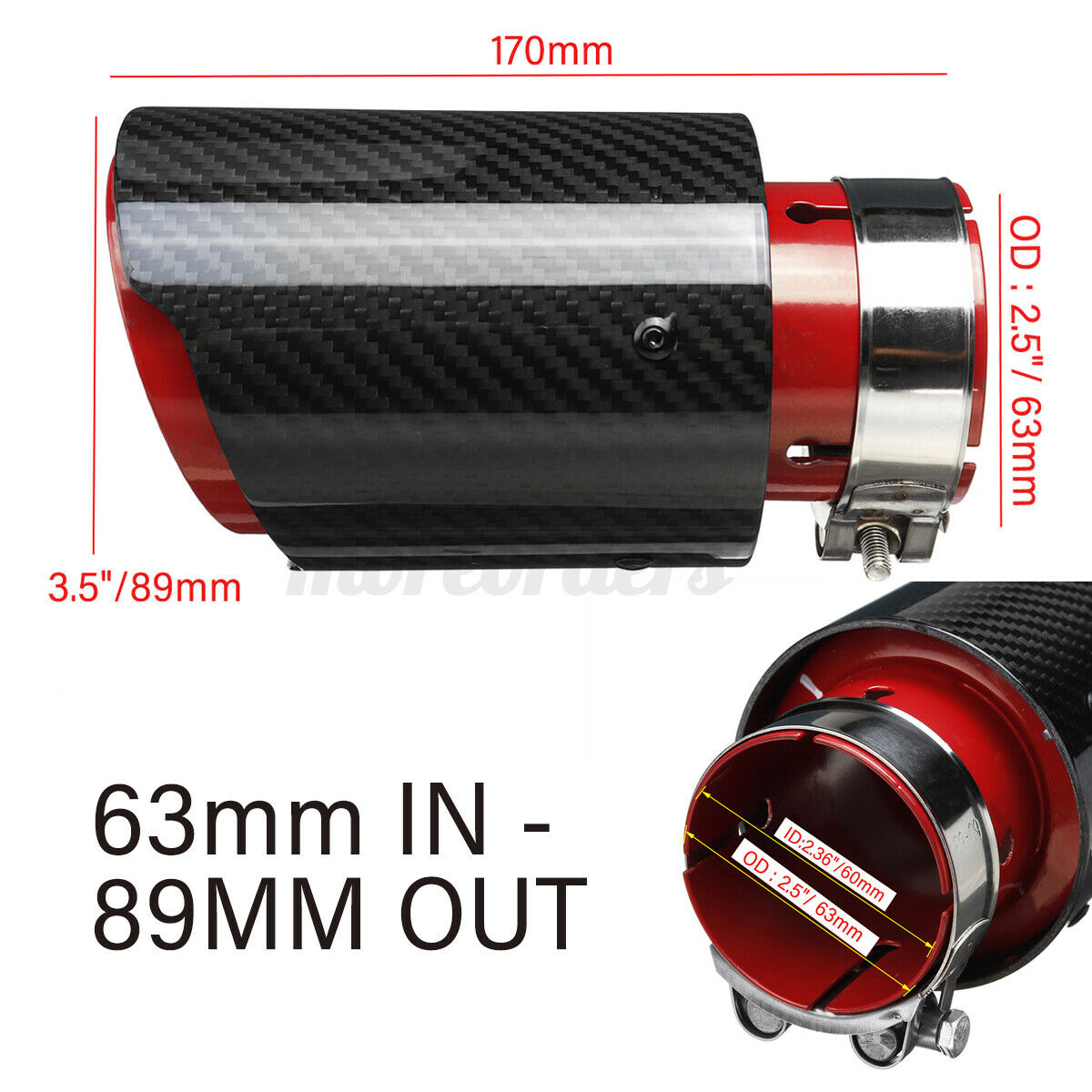 2x 2.5'' 63mm-89mm Carbon Fiber Car Exhaust Pipe Tip Trim Muffler End   +