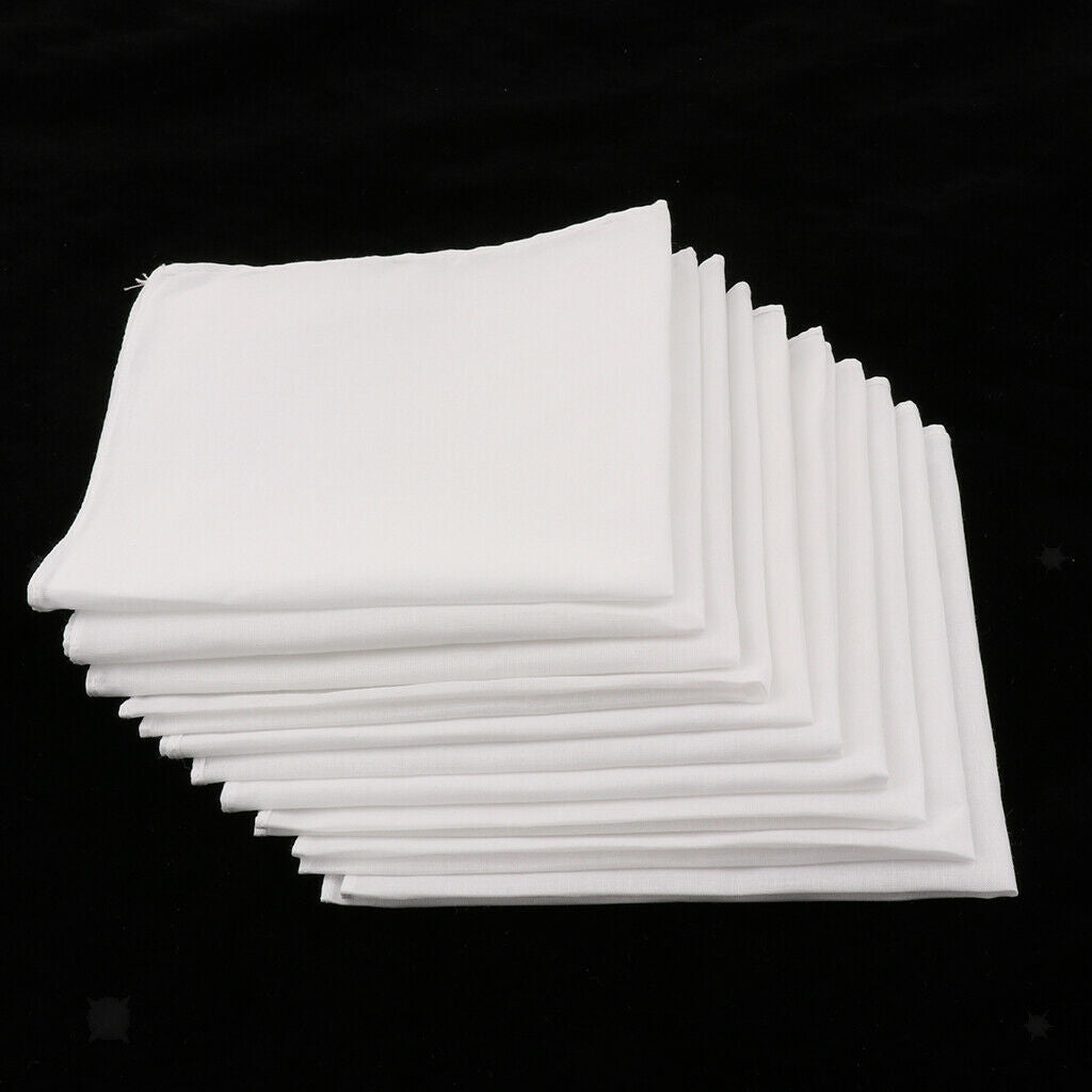 10pcs White Handkerchiefs 100% Cotton Square Soft & Washable Gentle Hanky