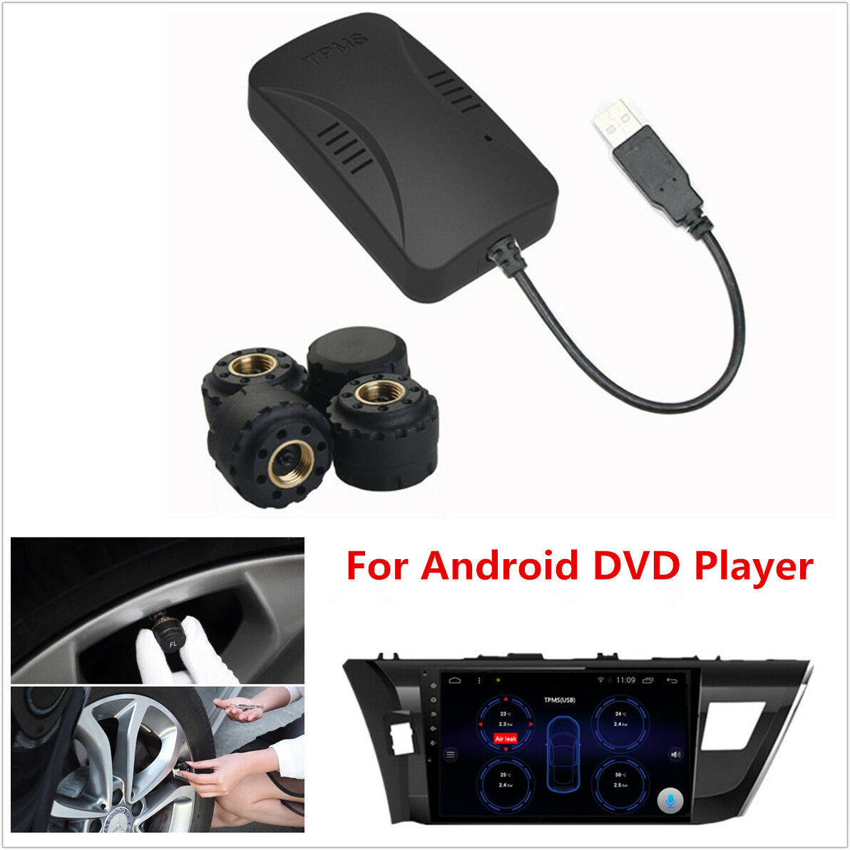 Car TPMS Tire Pressure Monitor System Alarm Security Kit For Android DVD Player