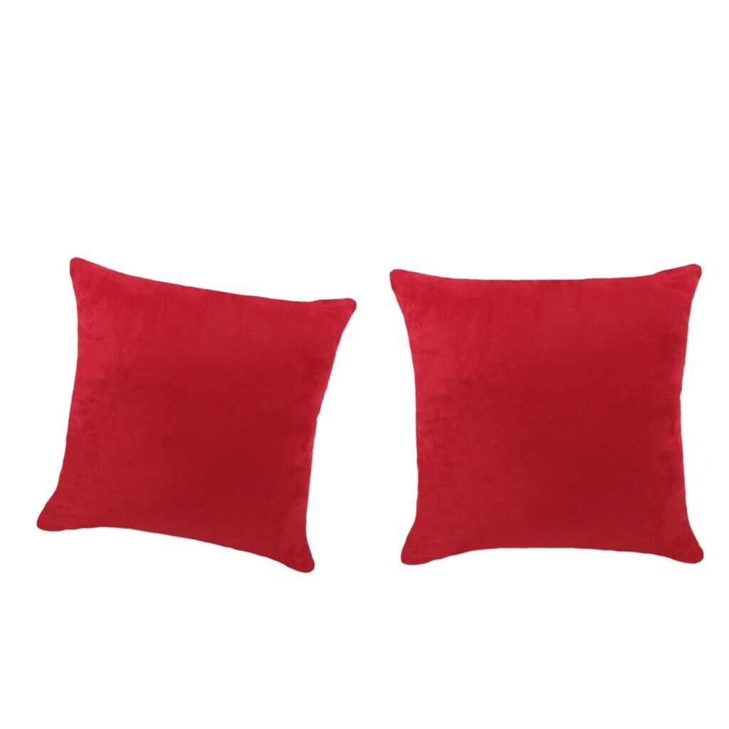2Pcs Solid Color Luxury Pillow Case Soft Suede w/ Hidden Zipper Red 45x45cm