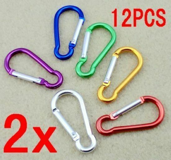 12PCS 6 COLORS GOURD SHAPE ALUMINUM SELF LOCKING CARABINER CLIP
