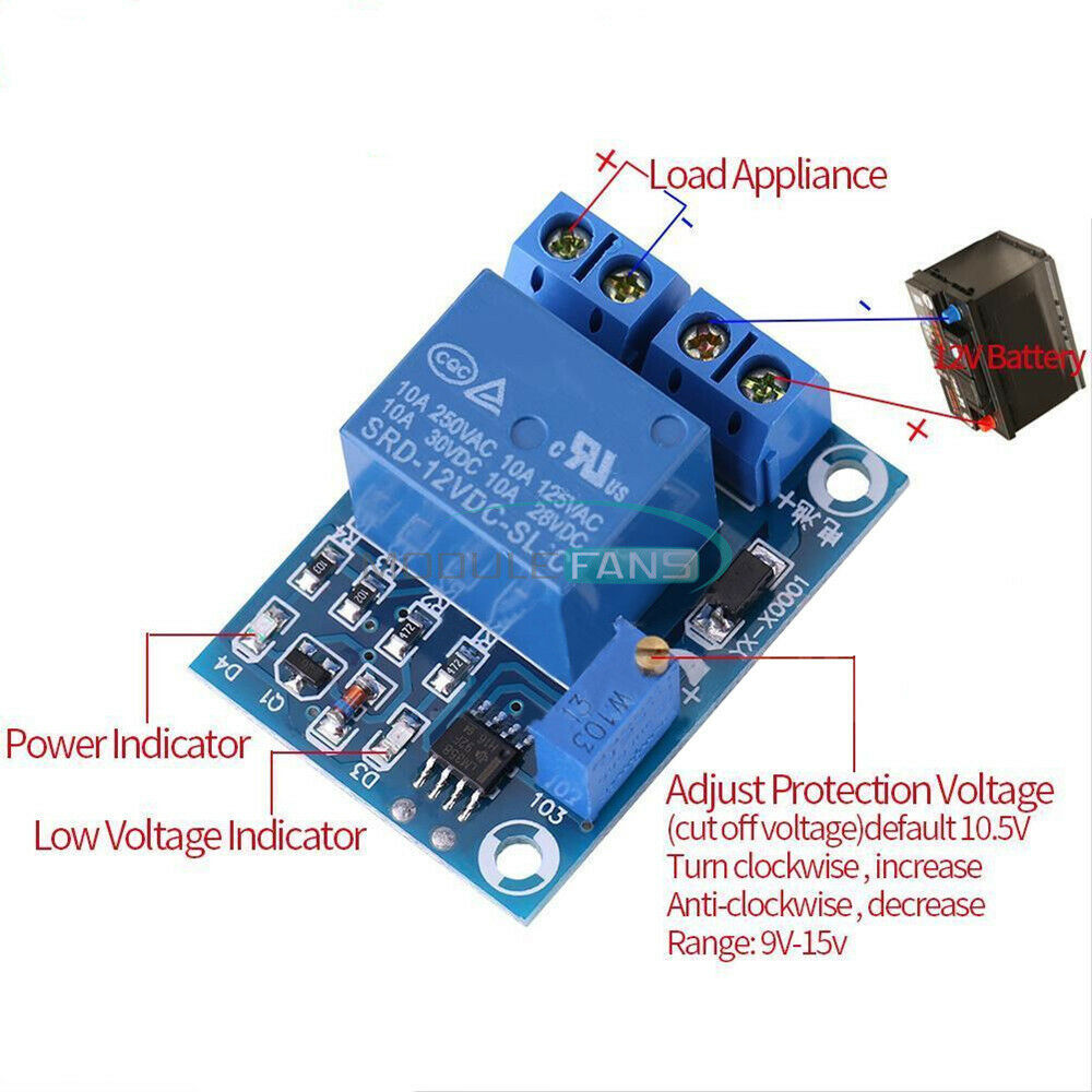 2PCS DC12V Battery Low Voltage Auto Cut off Switch Controller Protection Module