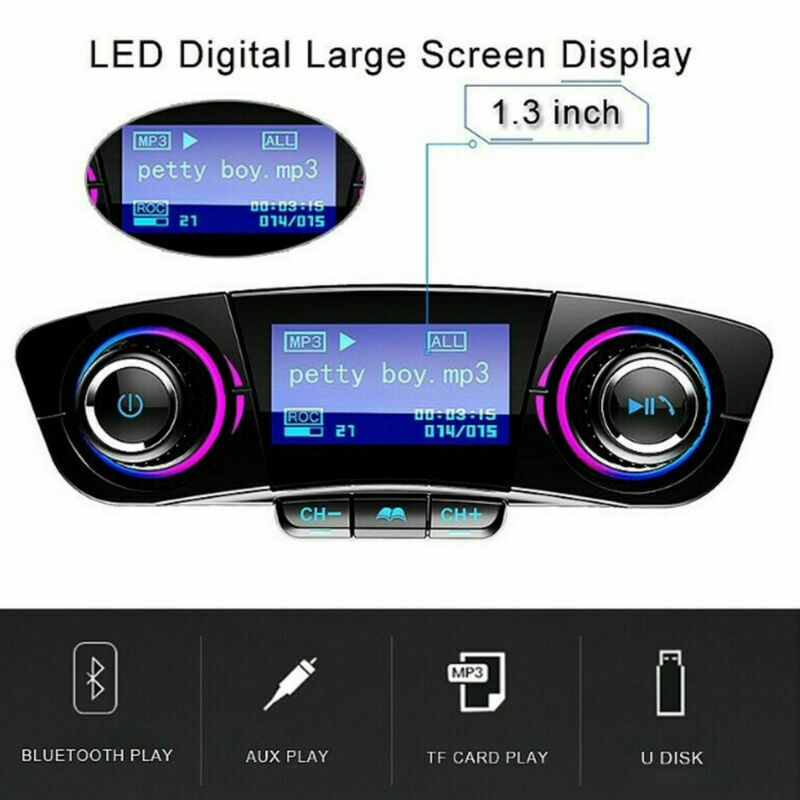Bluetooth 5.0 Car FM MP3 Transmitter Player Hands Free Radio Adapter USB Charger