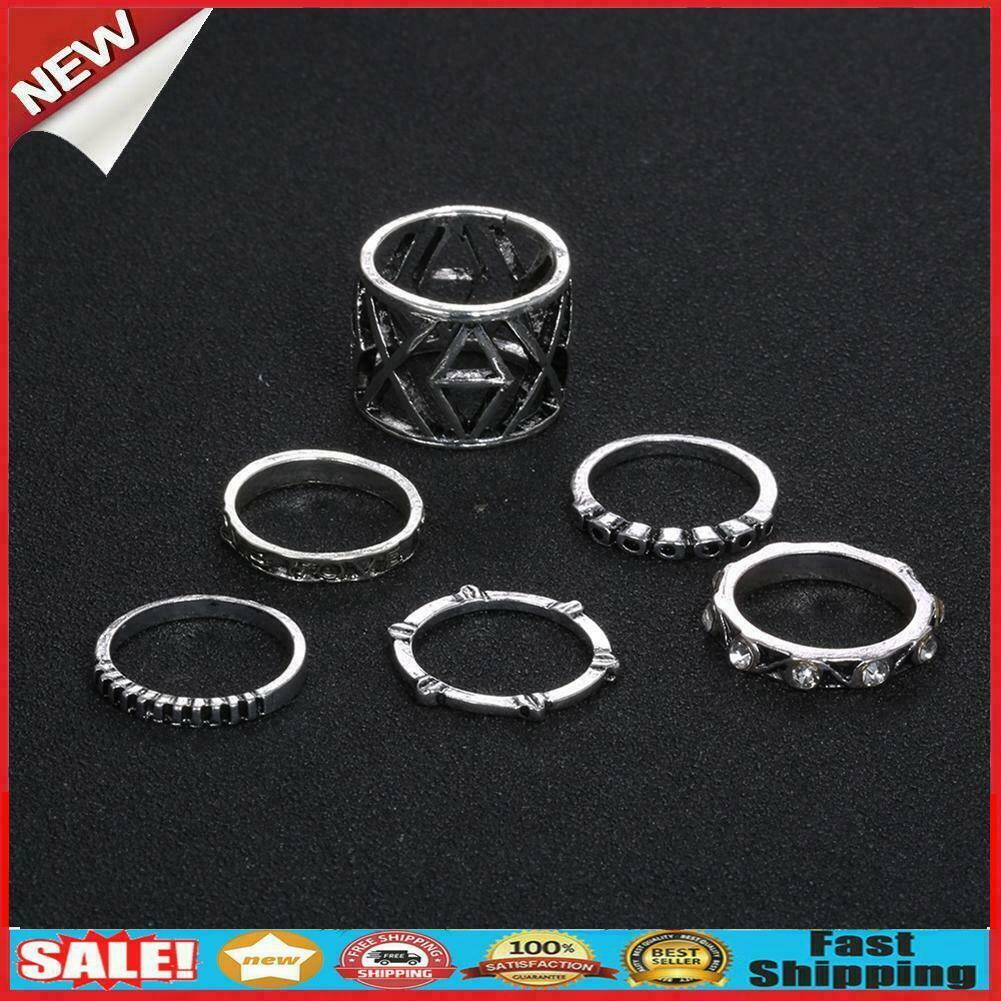 6pcs Punk Style Fashion Ring Arrow Hollow Knuckle Ring Unisex Retro Jewelry @
