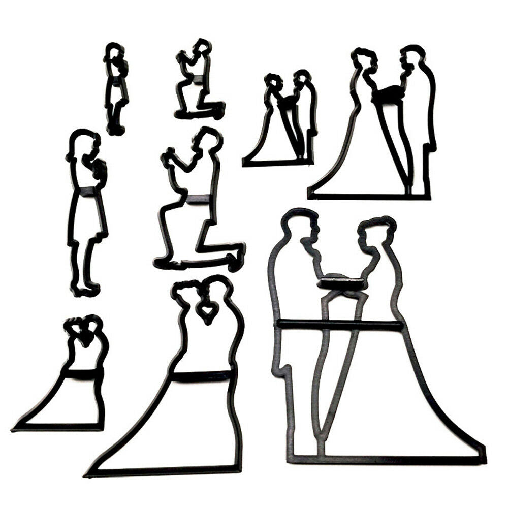 9pcs/set bride & groom silhouette cookie cutter wed cake fondant mold hea.l8