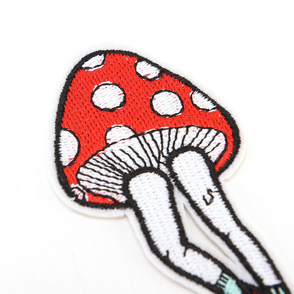 2pcs cartoon leg mushroom patch human leg boho hippie iron on applique bad.l8