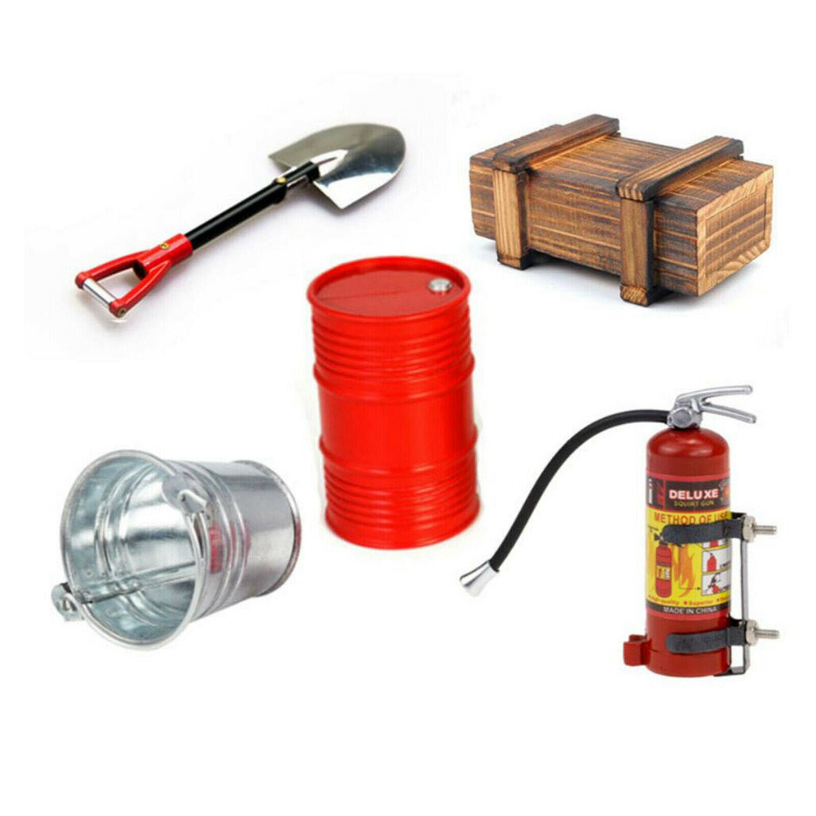Wooden Box Oil Drum Fire Extinguisher Kit for 1:10 RC Crawler Car TRX6