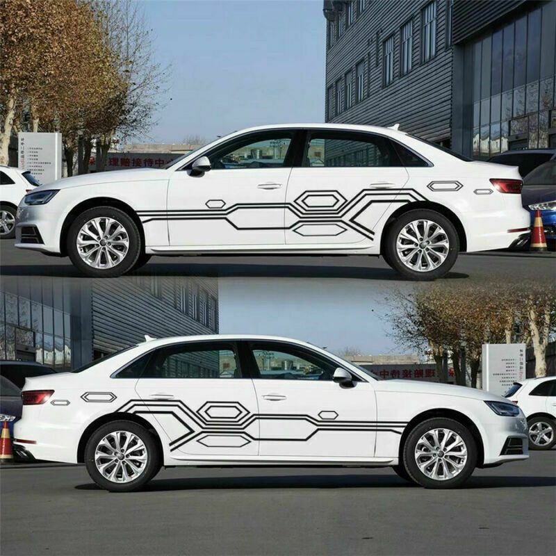 2x Car Body Stickers Large Size Stripes Plaid Decals Graphics 102"Ã—28" Universal