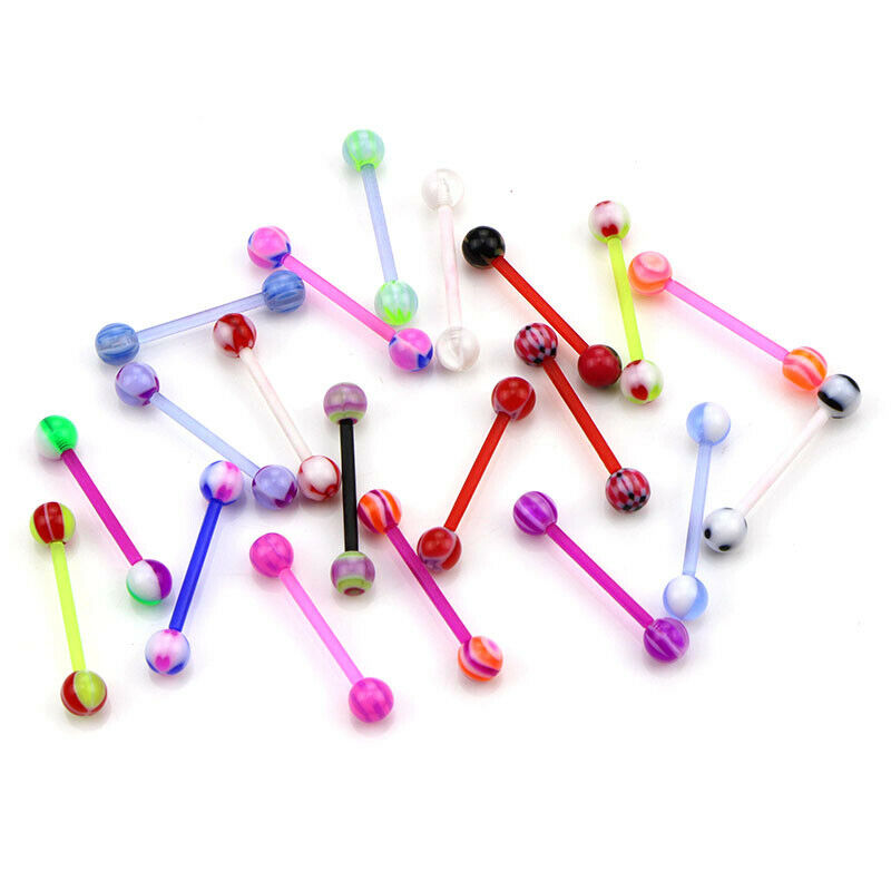 20Pcs/Set Mixed Colors Barbell Ball Tongue Bar Rings Body Piercing Jewel YHM Qx