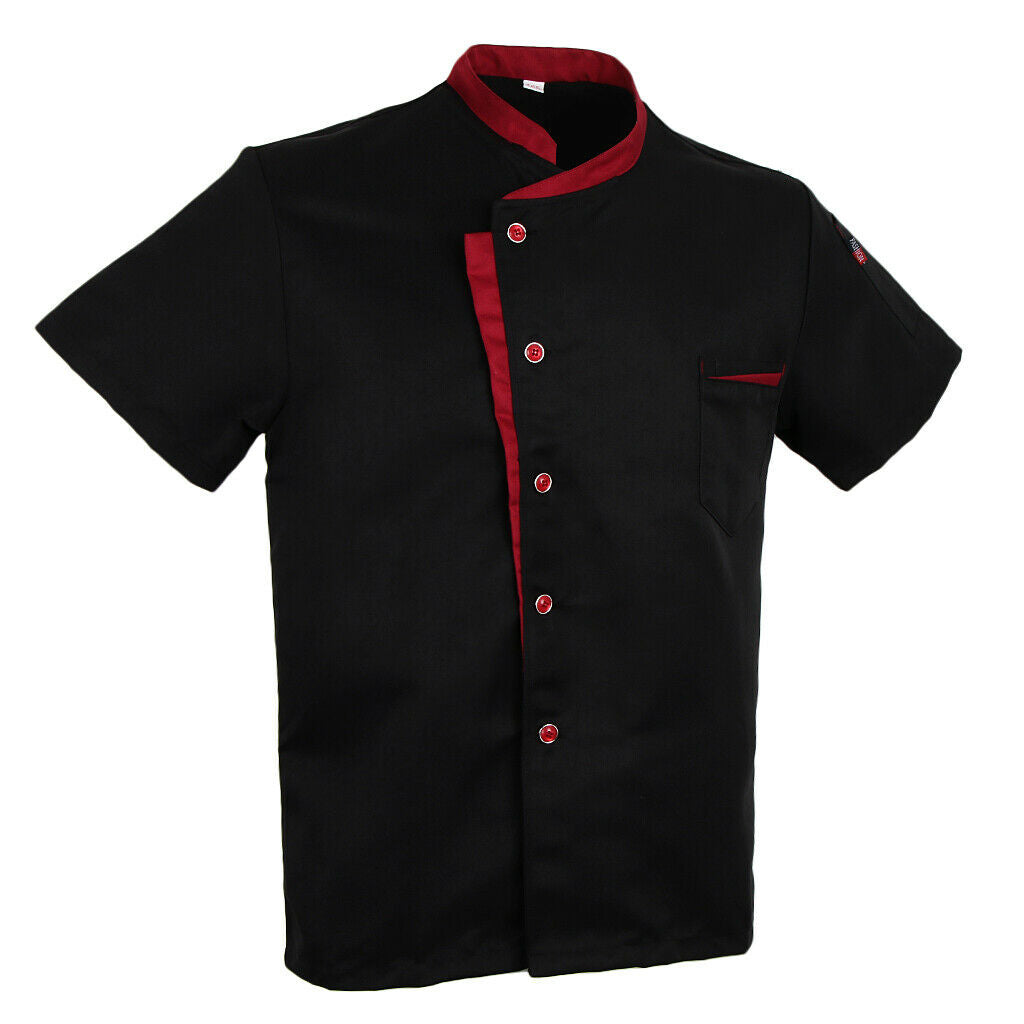 Unisex Chef Jacket Coat Short Sleeves Shirt Hotel Kitchen Uniform Black