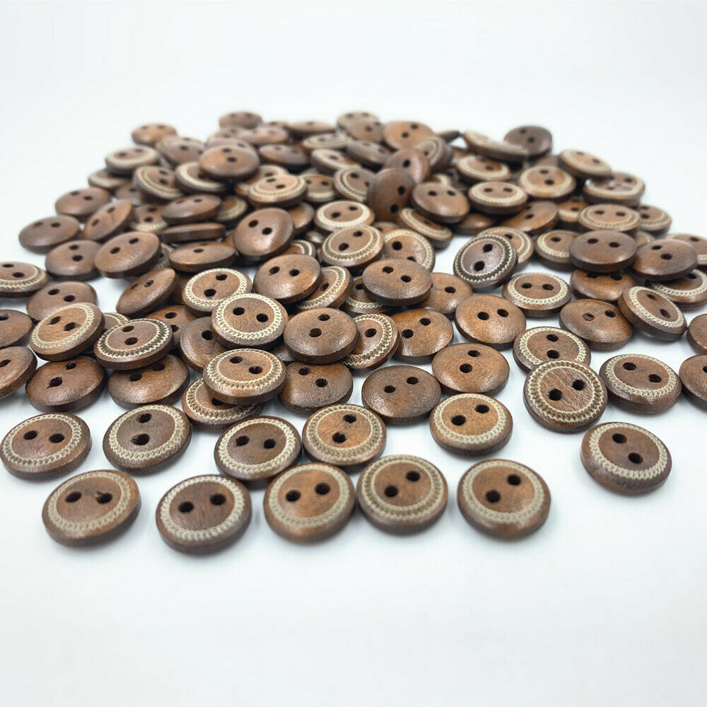DIY 100pcs Mini brown Round Wooden Buttons printing Sewing Scrapbooking 12mm