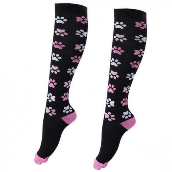 Women Running Jogging Long Sleeves Compression Socks Black Pink M S