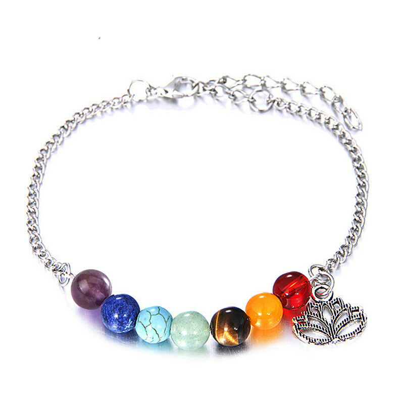 Colorful Beads Bracelet Lotus Pendant Energy Yoga Ankle Chain Jewel.l8