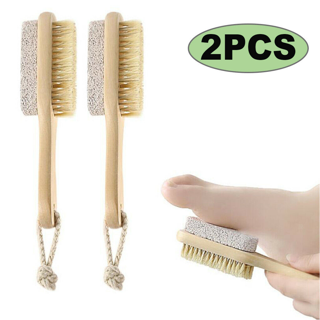 2x Double Sided Wood Pumice Stone Scrubber Brush Foot File Remover Tool