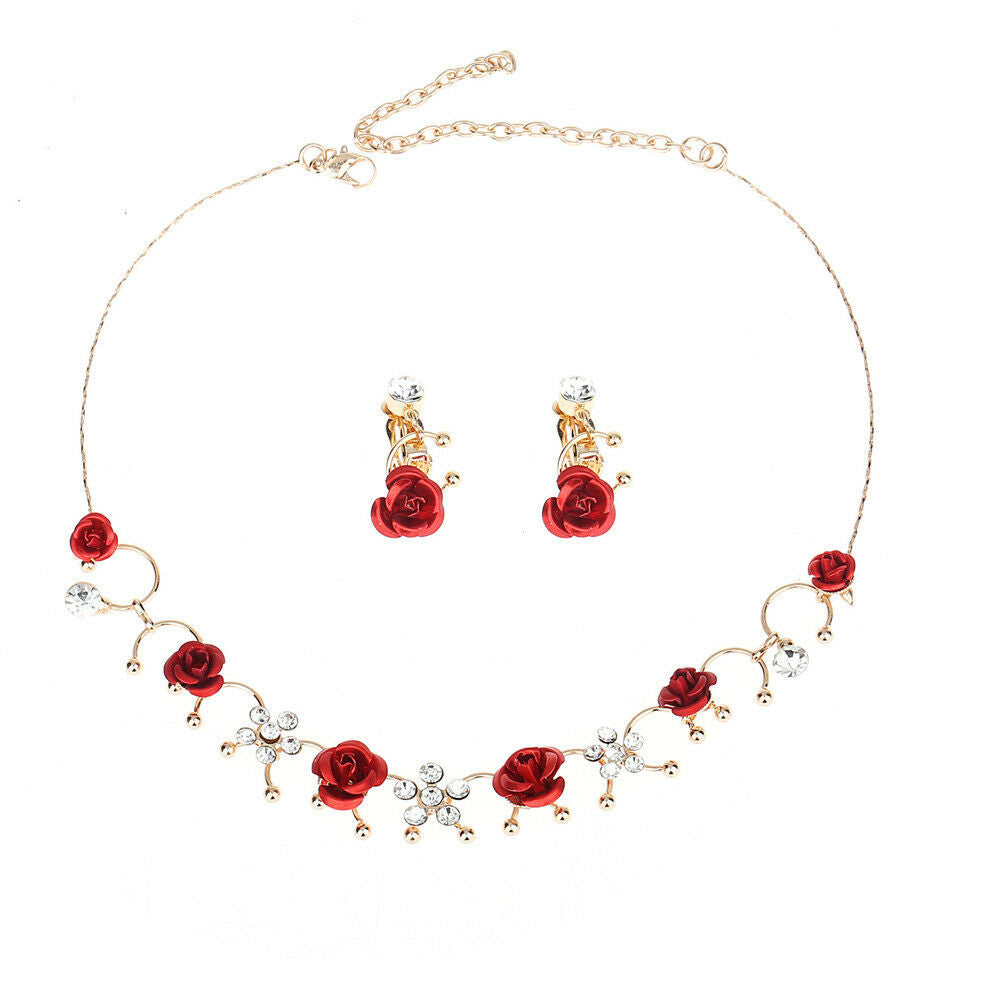 Women Fashion Ear clip & Neckless set 2pcs Elegant Jewelry Dress Accessory.l8