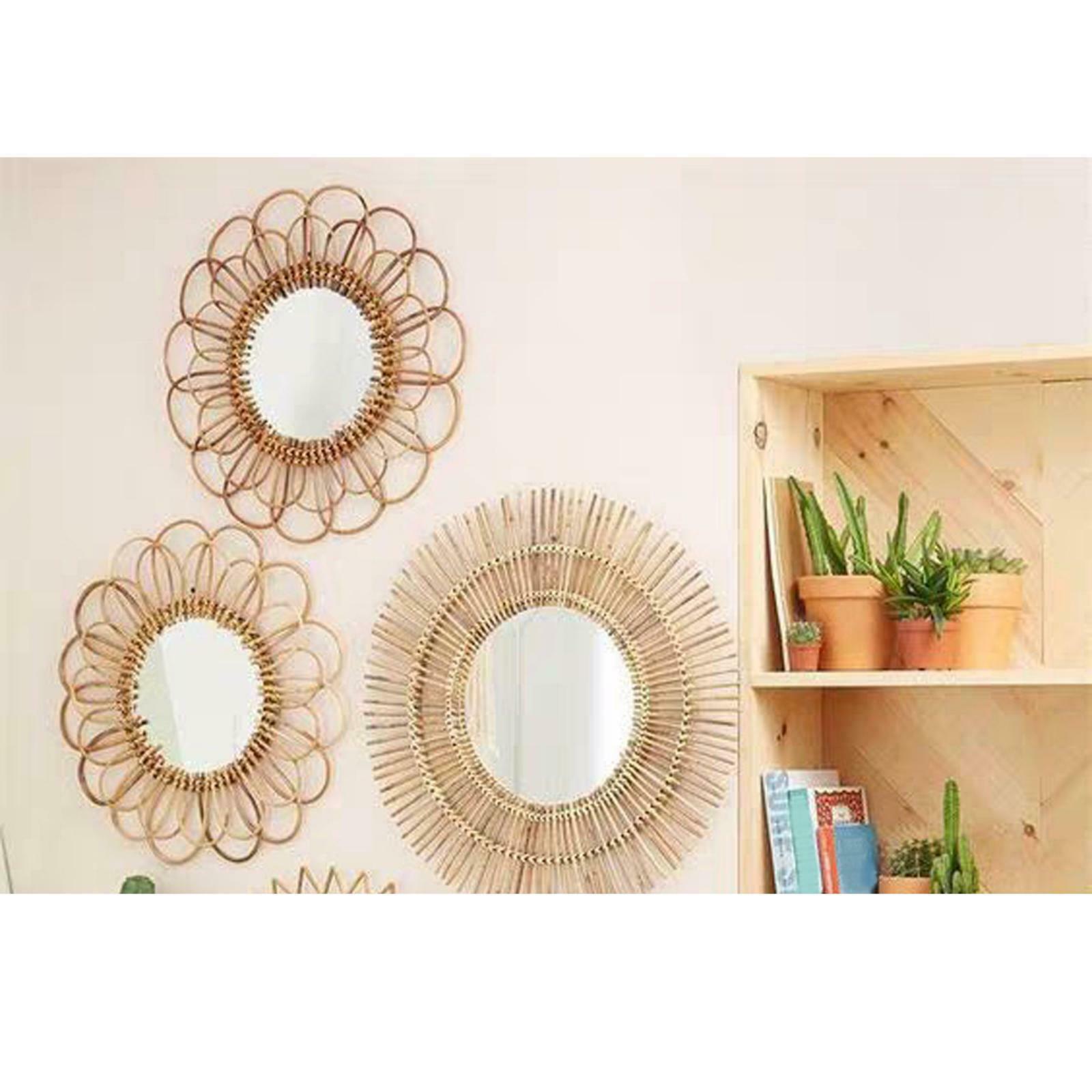 Rattan Mirror Round Bathroom Boho Mirror Wicker Wall Mirror B Dia 40cm